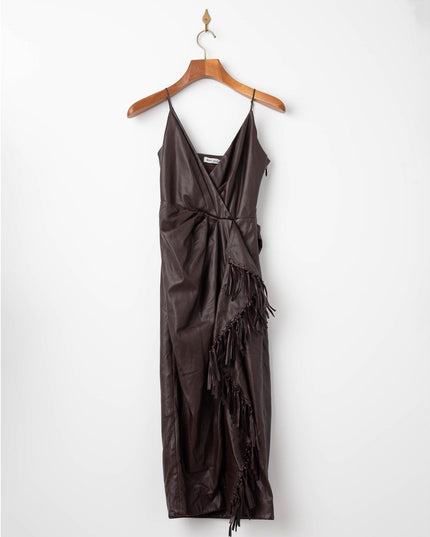 SIMKHAI Carkee Brown Faux Leather Fringe Dress - Wind & Song