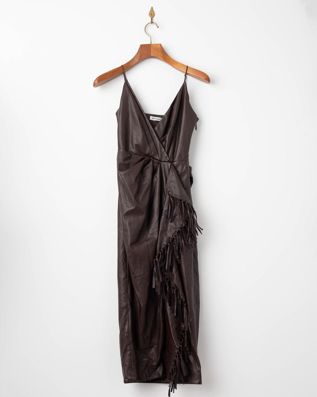 SIMKHAI Carkee Brown Faux Leather Fringe Dress - Wind & Song