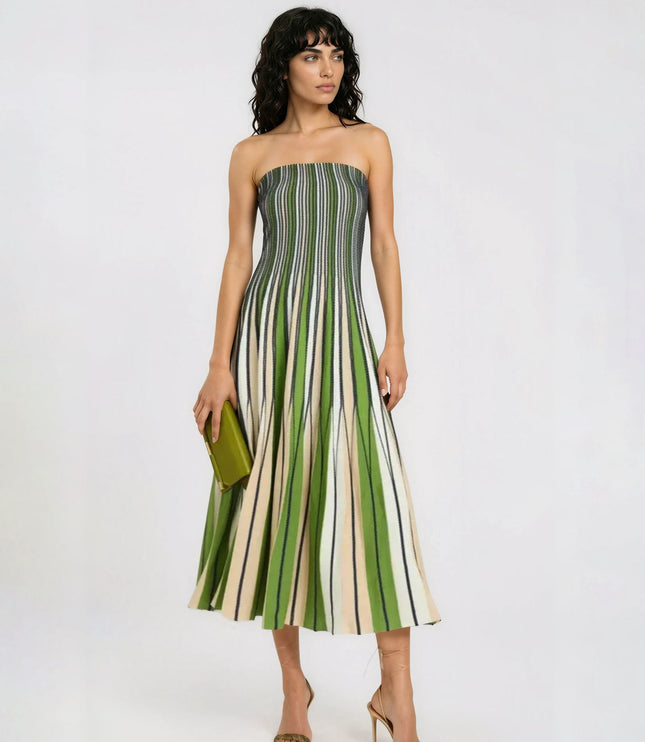 SIMKHAI Soleil Striped Knit - Jersey Midi Dress – Green – Size L - Pre - owned - Wind & Song