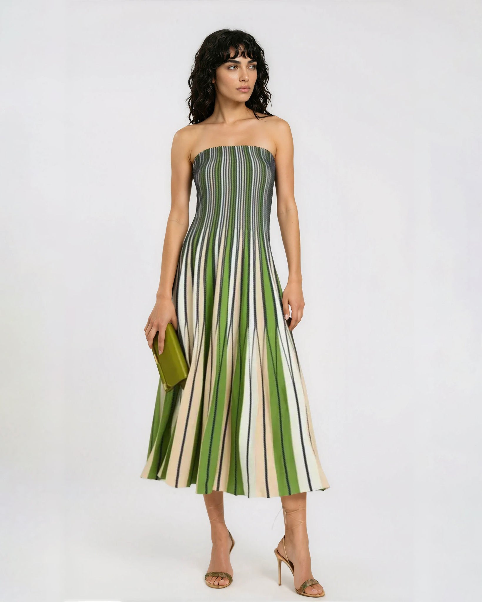 SIMKHAI Soleil Striped Knit - Jersey Midi Dress – Green – Size L - Pre - owned - Wind & Song