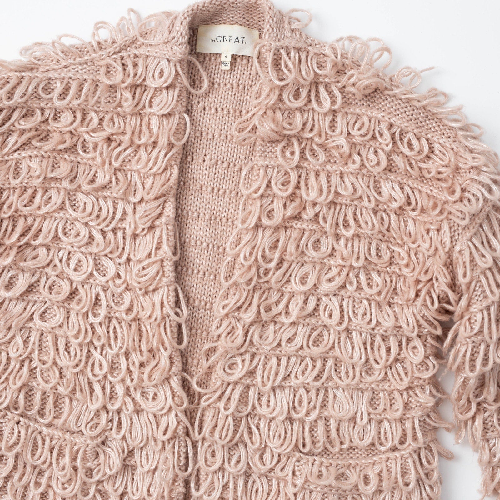 The Great. The Short Monster Loop Knit Cardigan Sweater Open Front TanAIAI - Wind & Song