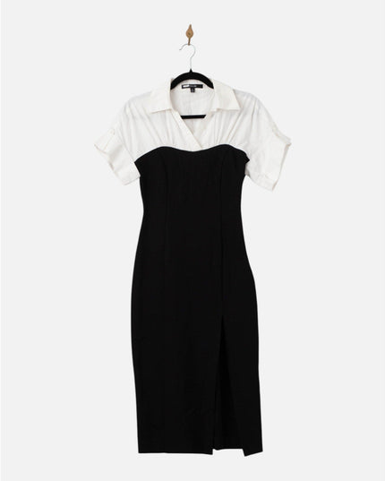 Toccin Collared Shirt Dress in Black and White - Wind & Song