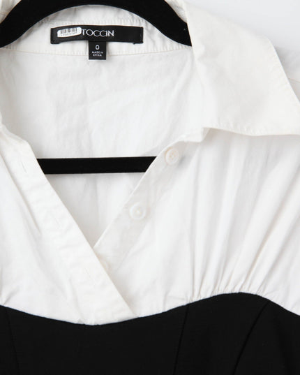 Toccin Collared Shirt Dress in Black and White - Wind & Song