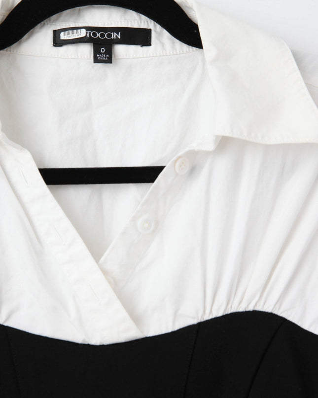 Toccin Collared Shirt Dress in Black and White - Wind & Song
