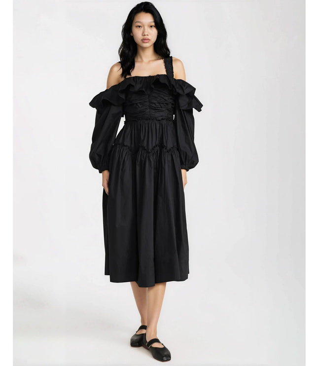 Ulla Johnson Caprice Black Midi Dress Size 0 – Off Shoulder Poplin - Wind & Song