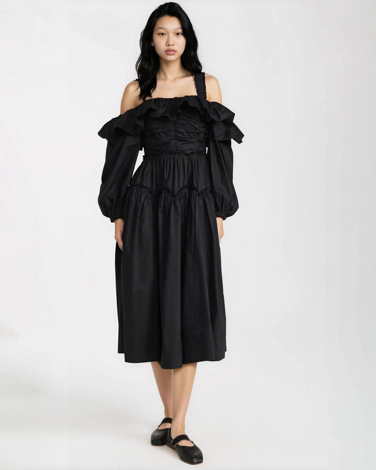 Ulla Johnson Caprice Black Midi Dress Size 0 – Off Shoulder Poplin - Wind & Song