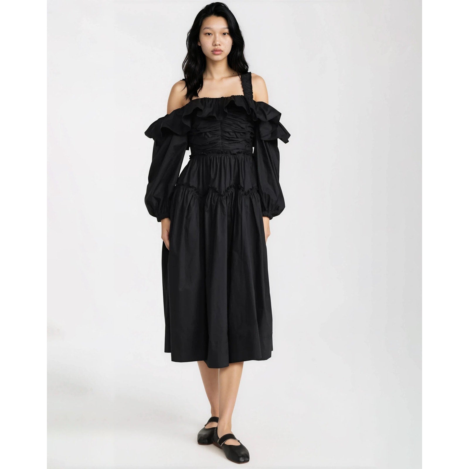 Ulla Johnson Caprice Black Midi Dress Size 0 – Off Shoulder Poplin - Wind & Song