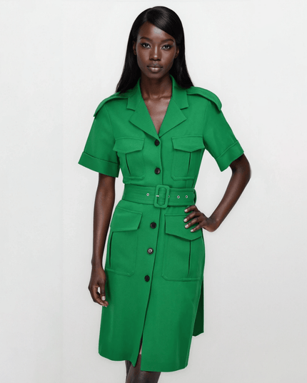 Victoria Beckham Belted Wool - gabardine Shirt Dress In Green - Wind & Song