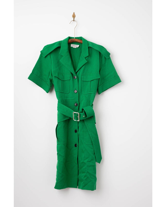 Victoria Beckham Belted Wool - gabardine Shirt Dress In Green - Wind & Song