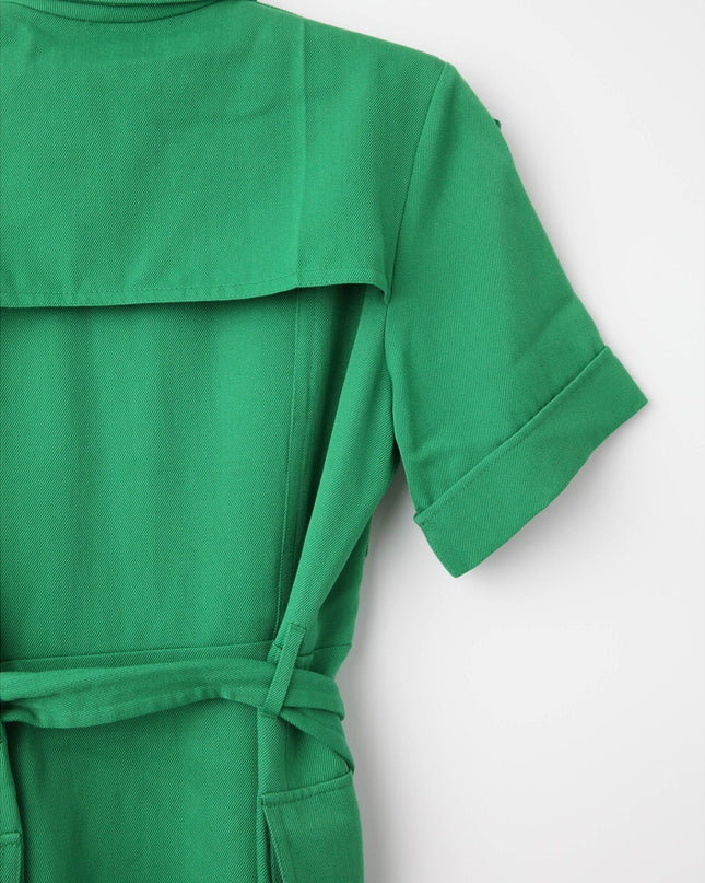 Victoria Beckham Belted Wool - gabardine Shirt Dress In Green - Wind & Song