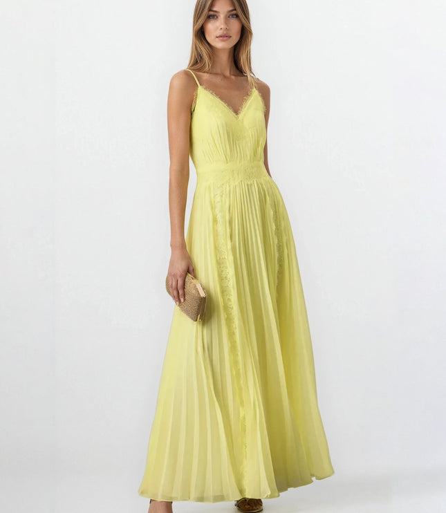 Zac Posen Chiffon Lace Gown in Yellow - Pre - owned - Size 12 - Wind & Song