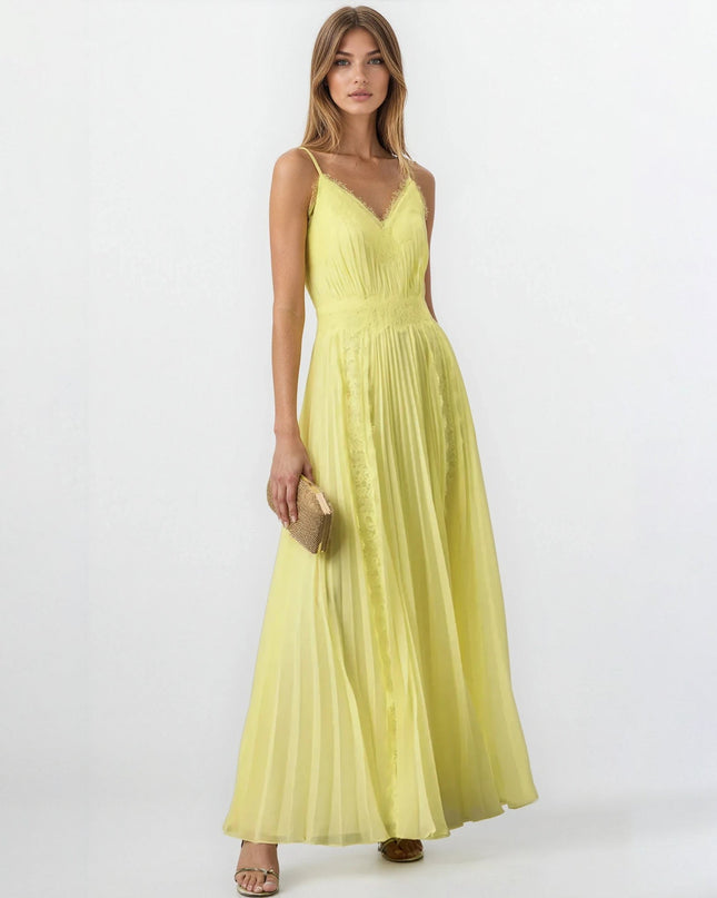 Zac Posen Chiffon Lace Gown in Yellow - Pre - owned - Size 12 - Wind & Song